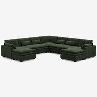 Olivewood-Green-/-Corduroy-7-Seat-U-Shaped-Double-Chaise-Sectional
