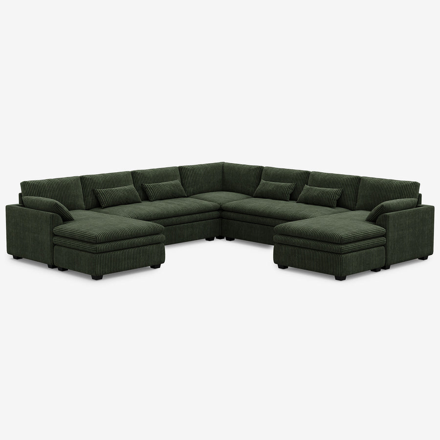 Olivewood-Green-/-Corduroy-7-Seat-U-Shaped-Double-Chaise-Sectional