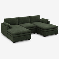 Olivewood-Green-/-Corduroy-3-Seat-U-Shaped-Double-Chaise-Sectional