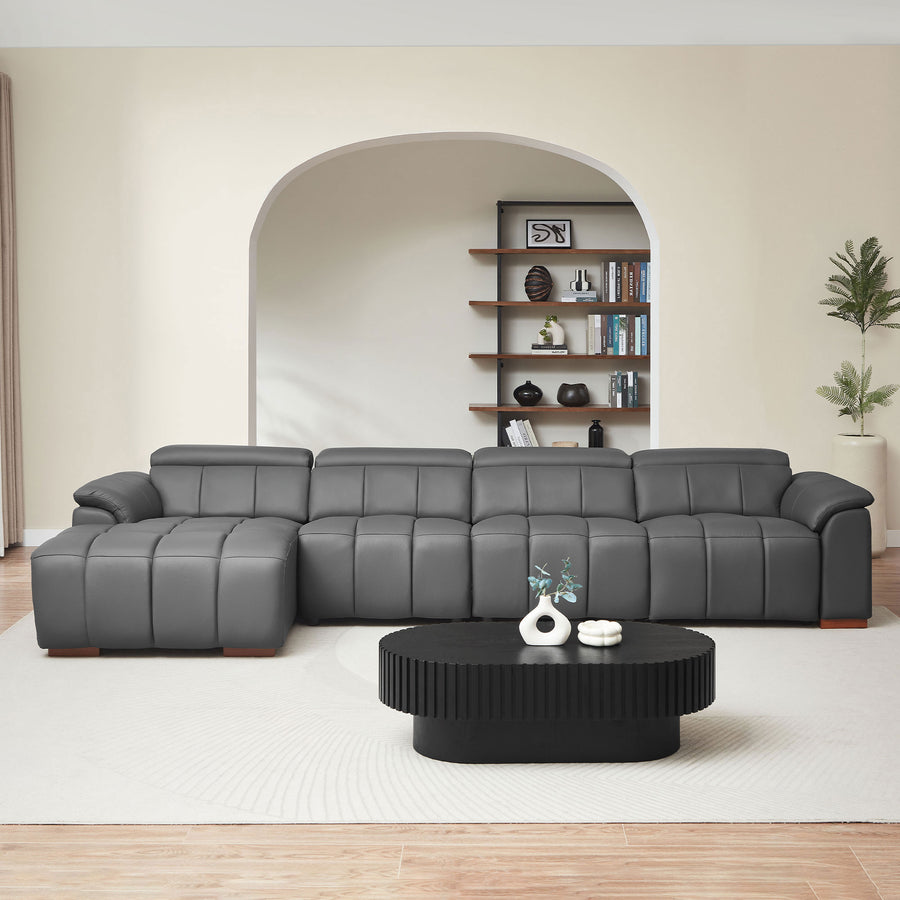 Corporate-Gray-/-Genuine-Leather-4-Seat-Left-Chaise-Sectional