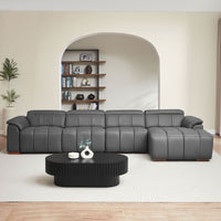 Corporate-Gray-/-Genuine-Leather-4-Seat-Right-Chaise-Sectional