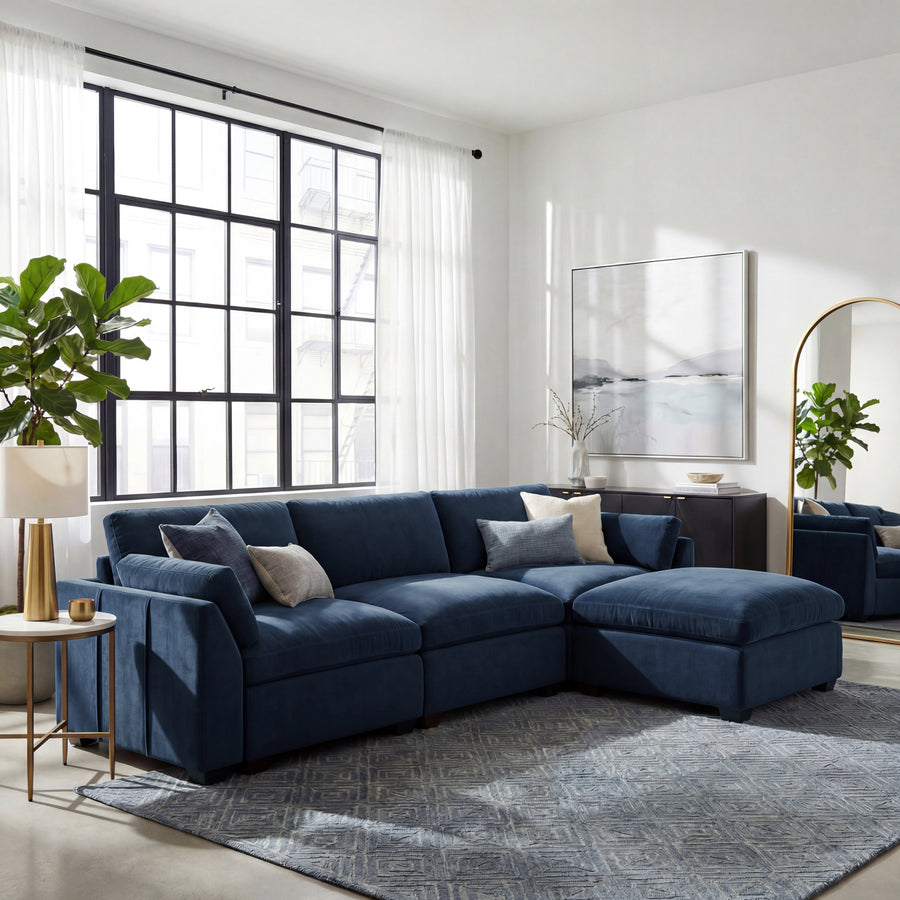 Navy-Blue-/-Velvet-4-Seat-L-Shaped-Sectional