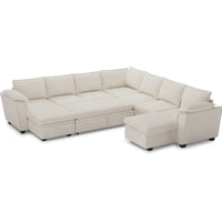 Misty-White-/-Chenille-7-Seat-U-Shaped-Double-Chaise-Pullout-Sectional