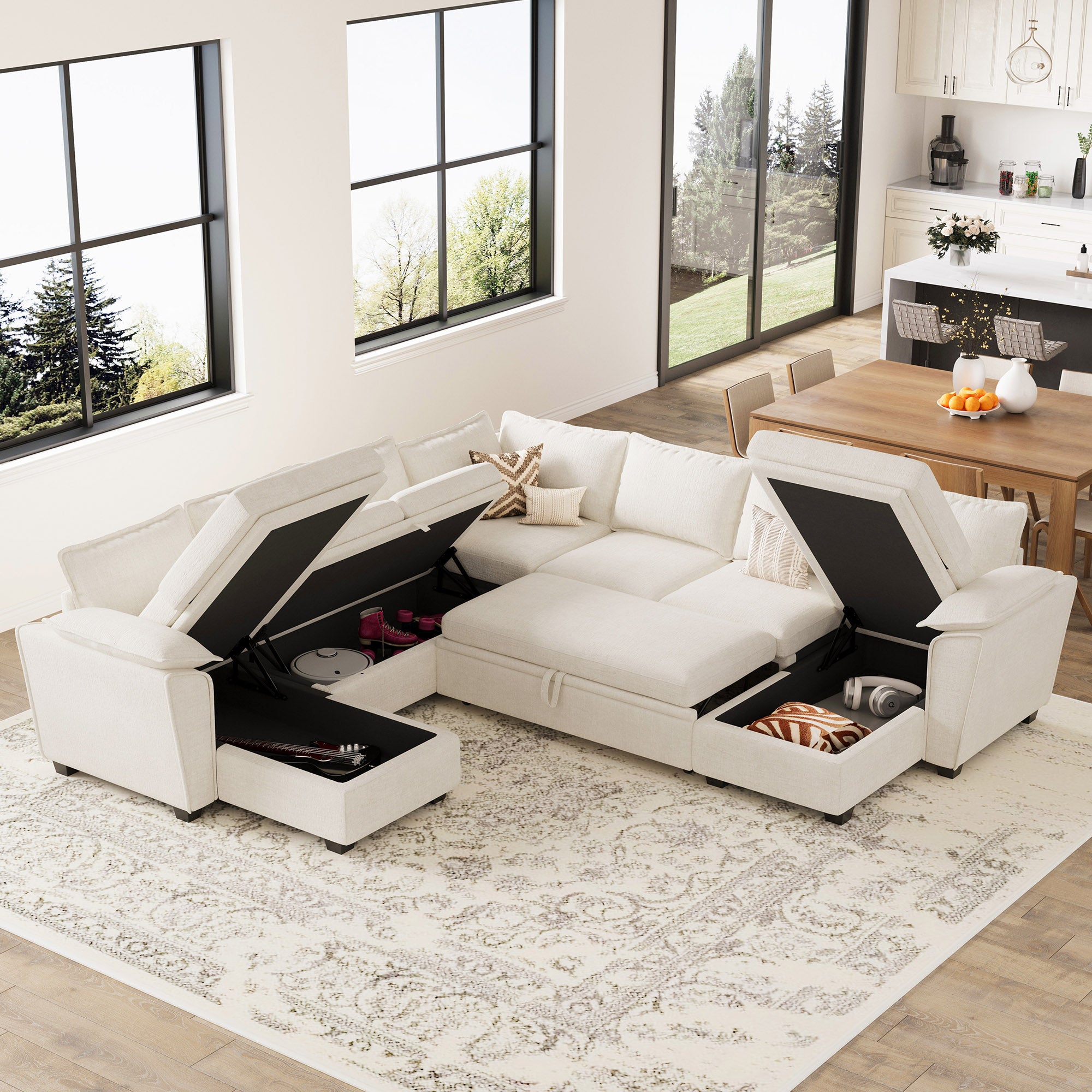Belffin-U-Shaped-Modular-Sectional-Sofa-with-Storage-Ottoman-Cream-Fabric