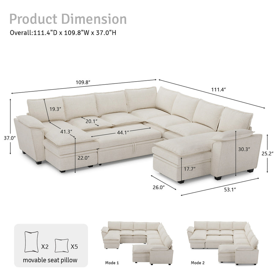 7-Seat-U-Shaped-Double-Chaise-Pullout-Sectional-dimension