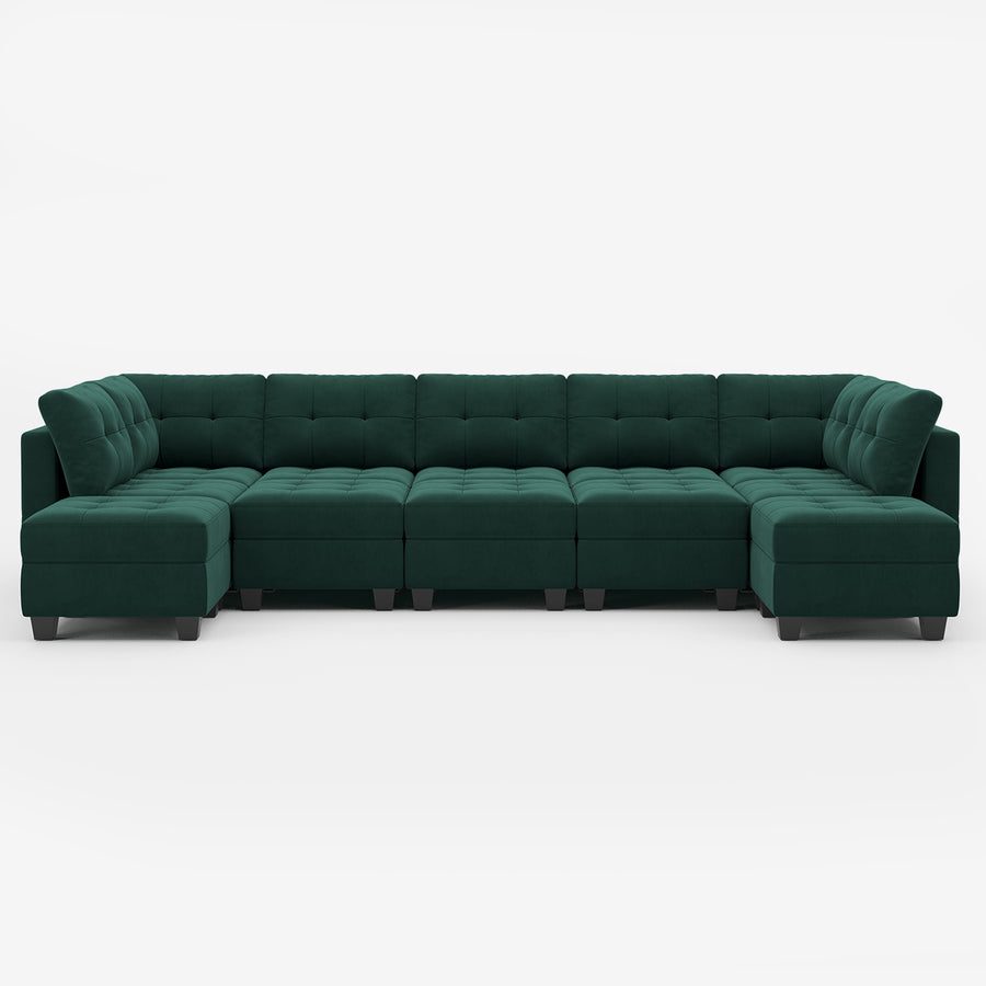 Castleton-Green-/-Velvet-12-Seat-Open-U-Shaped-Sectional