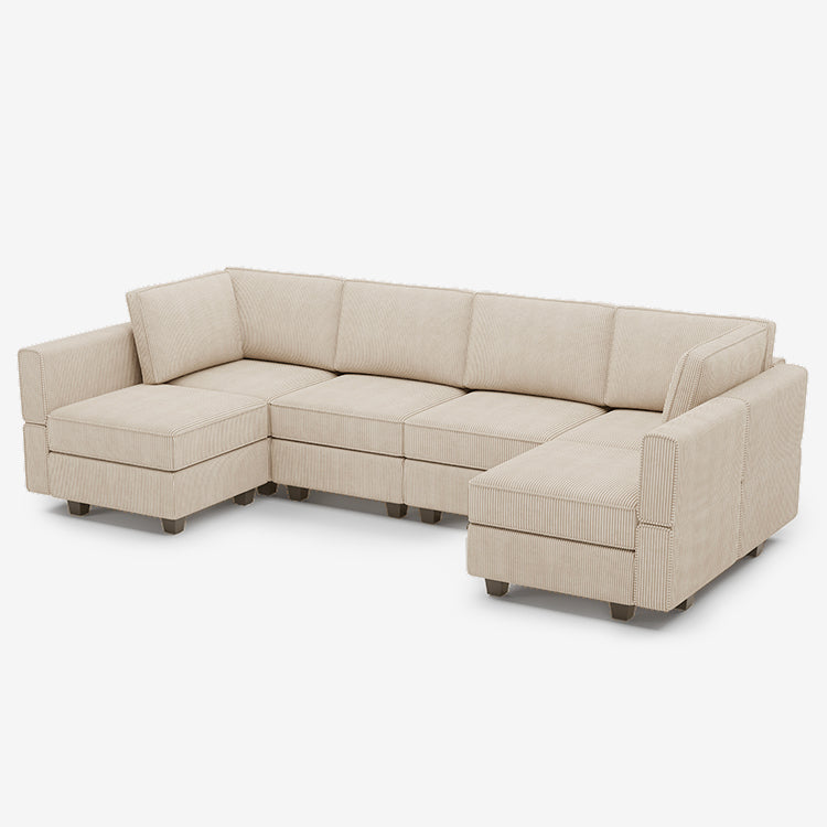 Belffin 6 Seats + 8 Sides Modular Wide Corduroy Sofa with Storage Seat