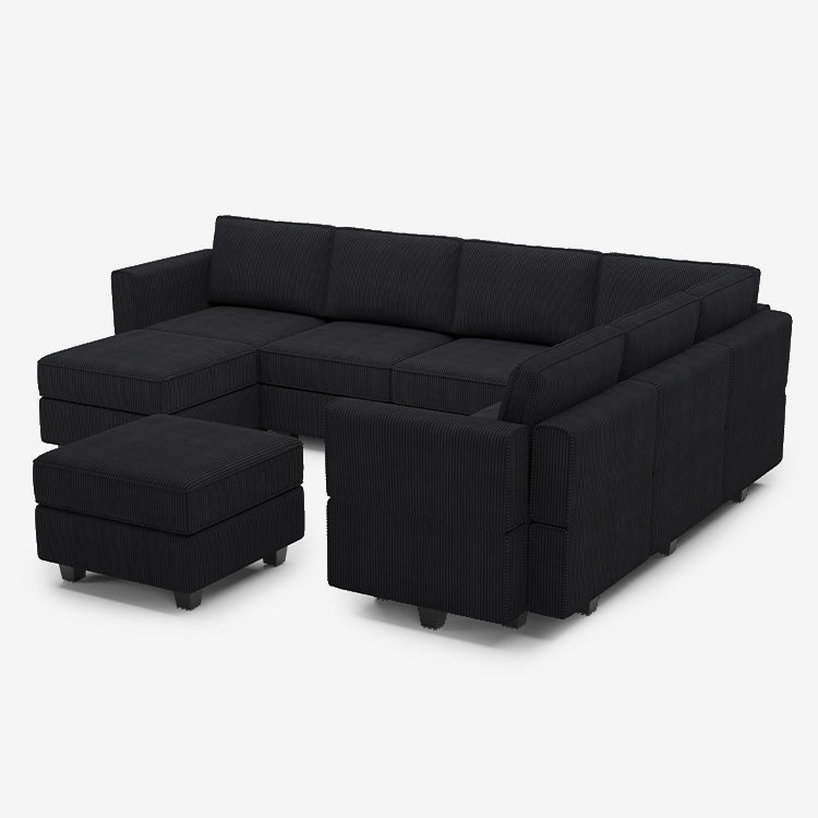 Belffin 7 Seats + 9 Sides Modular Corduroy Sofa with Storage Ottoman