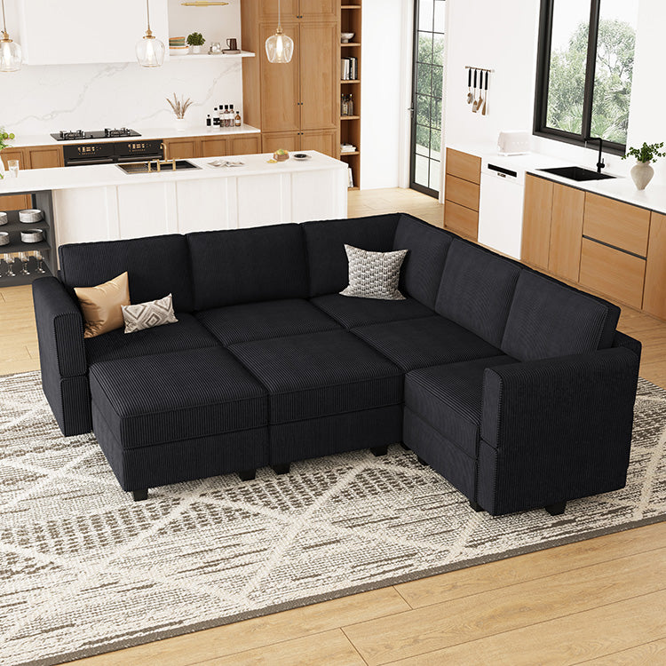 Belffin 7 Seats + 8 Sides Modular Wide Corduroy Sofa with Storage Seat