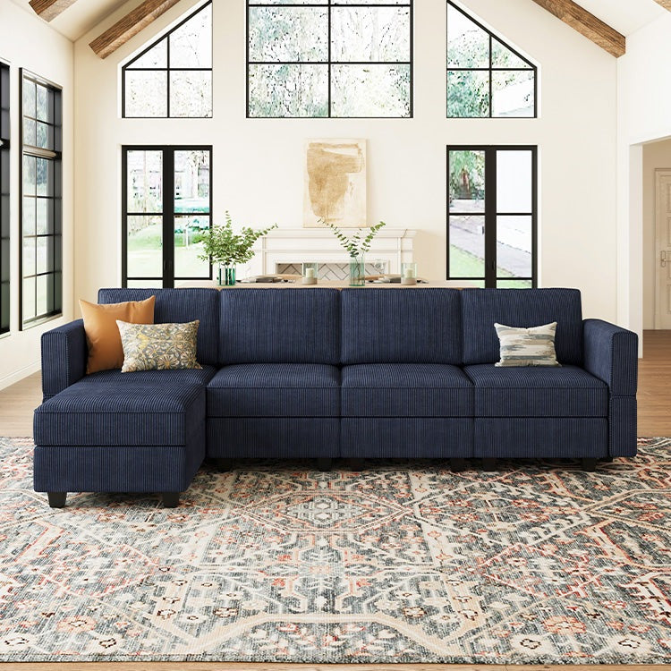 Belffin 4 Seats + 6 Sides Modular Wide Corduroy Sofa with Storage Seat