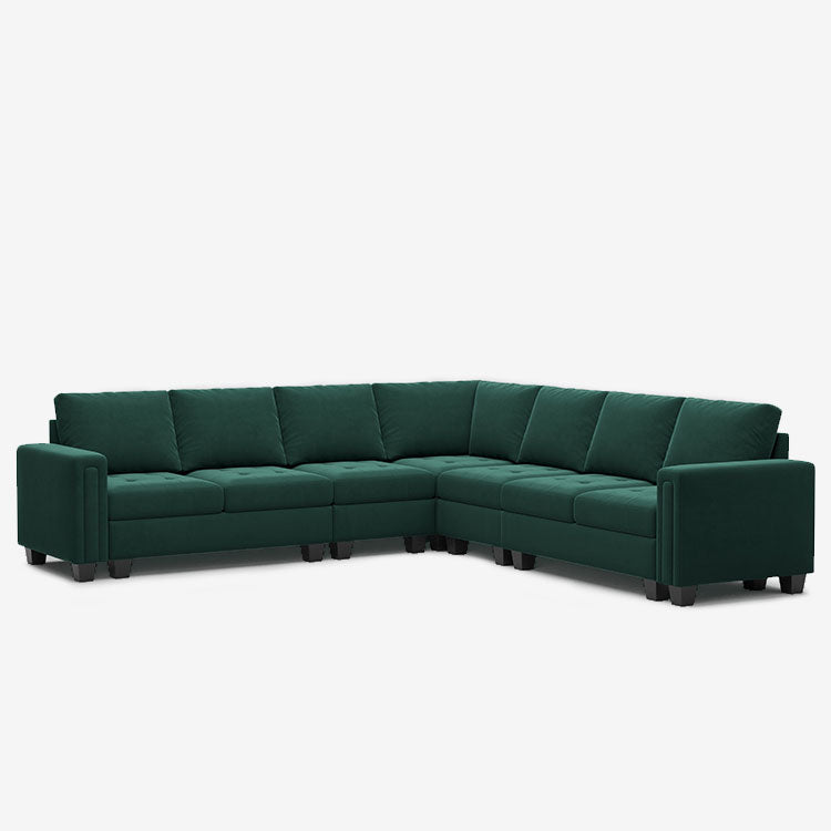 Belffin 7 Seats Modular Velvet Tufted Corner Sofa