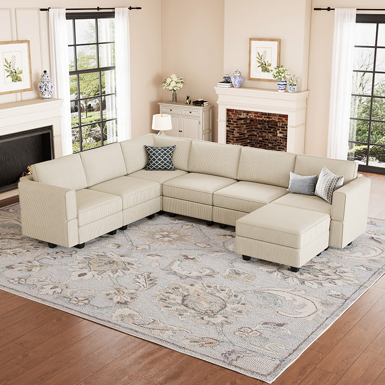 Belffin 7 Seats + 9 Sides Modular Wide Corduroy Sofa with Storage Seat