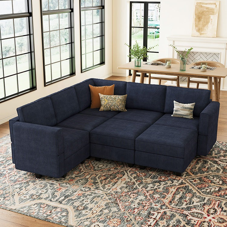 Belffin 7 Seats + 8 Sides Modular Wide Corduroy Sofa with Storage Seat