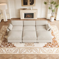 Misty-White-/-Chenille-6-Seat-Open-Pit-Sectional