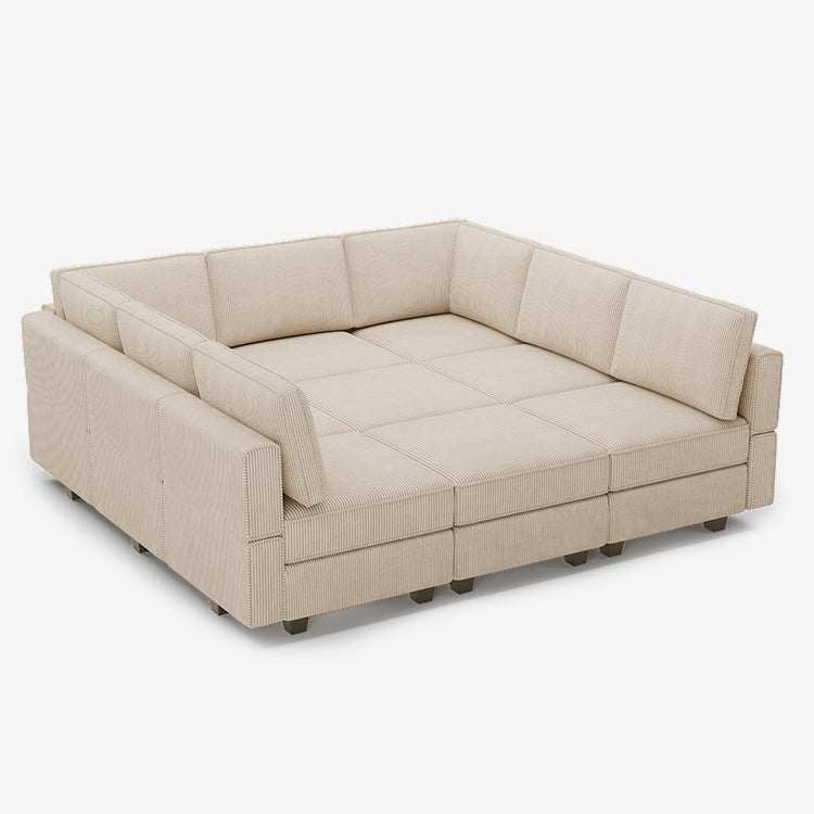 Belffin 9 Seats + 9 Sides Modular Corduroy Sleeper Sofa with Storage Seat