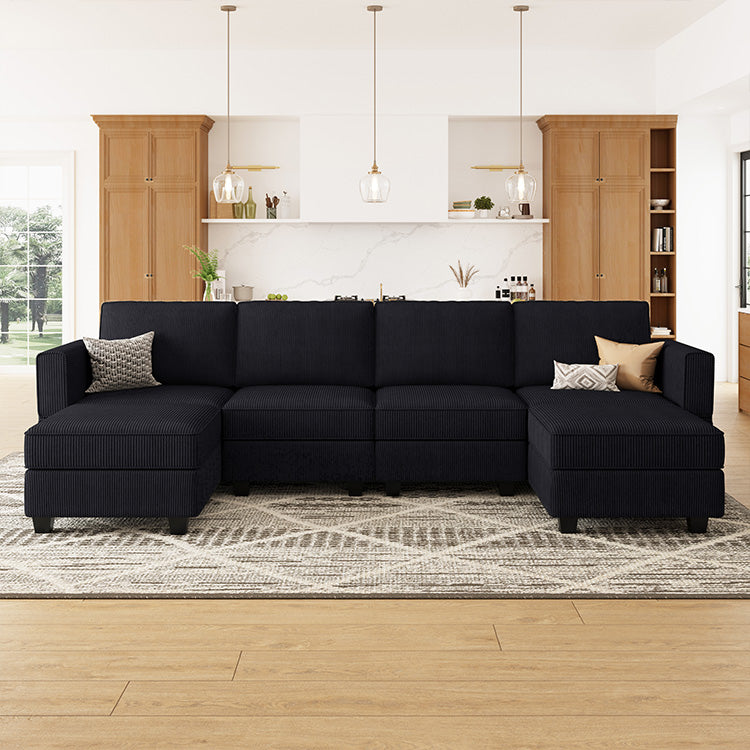 Belffin 6 Seats + 6 Sides Modular Wide Corduroy Sofa with Storage Seat