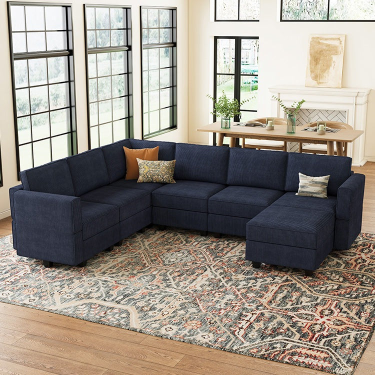 Belffin 7 Seats + 9 Sides Modular Wide Corduroy Sofa with Storage Seat