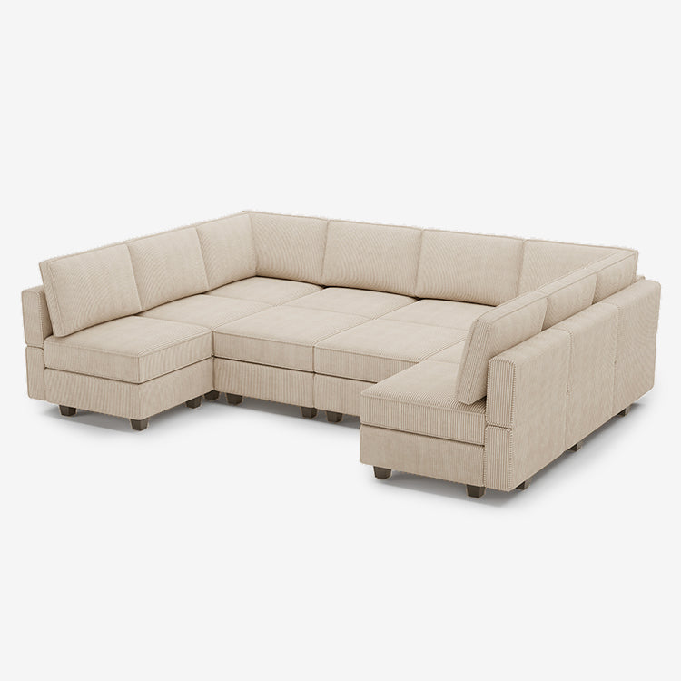 Belffin 10 Seats + 10 Sides Modular Wide Corduroy Sleeper Sofa with Storage Seat