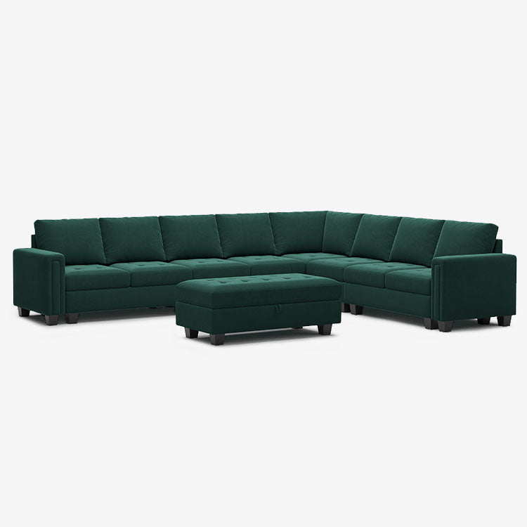 Belffin 8 Seats Modular Velvet Tufted Corner Sofa with Storage Ottoman