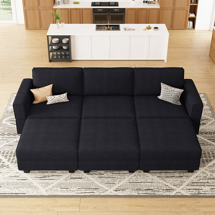 Belffin 6 Seats + 5 Sides Modular Wide Corduroy Sleeper Sofa with Storage Seat