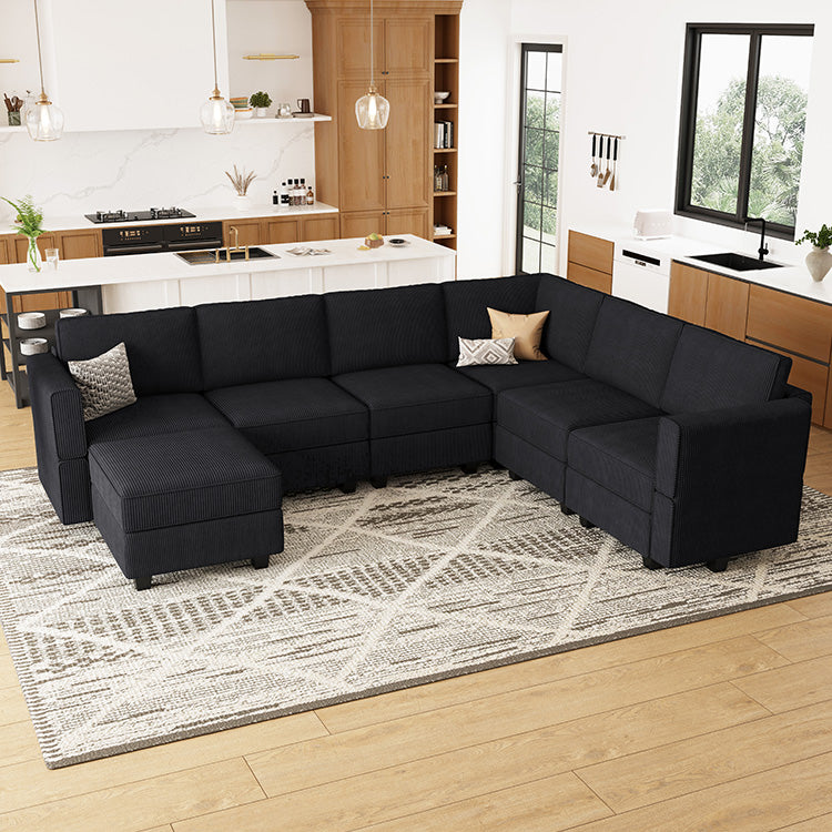 Belffin 7 Seats + 9 Sides Modular Wide Corduroy Sofa with Storage Seat