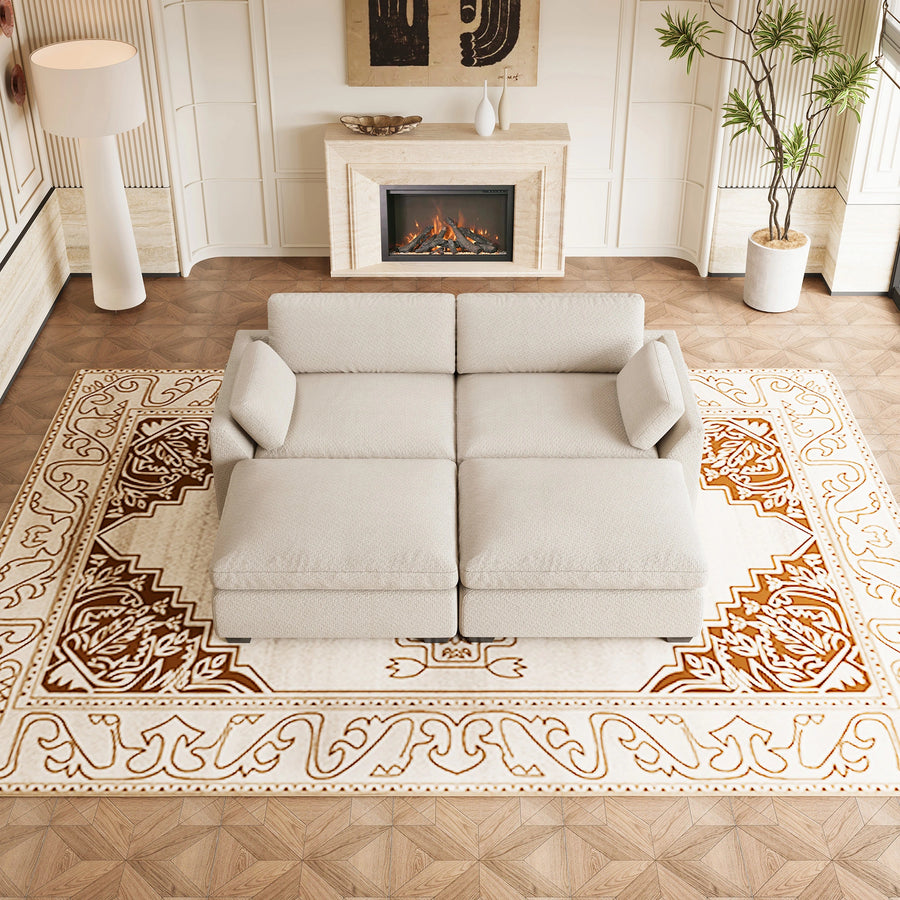 Misty-White-/-Chenille-4-Seat-Pit-Sectional