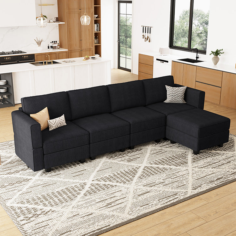 Belffin 4 Seats + 6 Sides Modular Wide Corduroy Sofa with Storage Seat