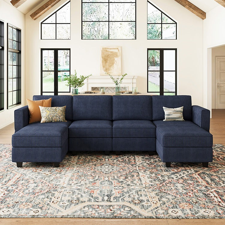 Belffin 6 Seats + 6 Sides Modular Wide Corduroy Sofa with Storage Seat