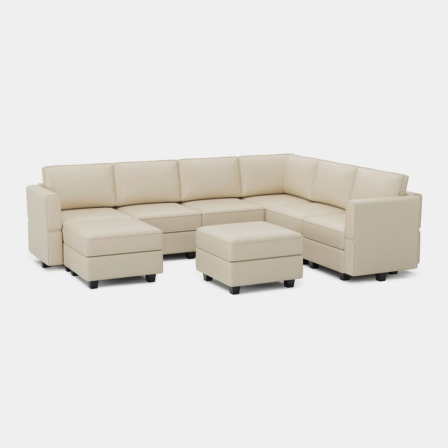 Shoji-White-/-Faux-Leather-8-Seat-U-Shaped-Sectional