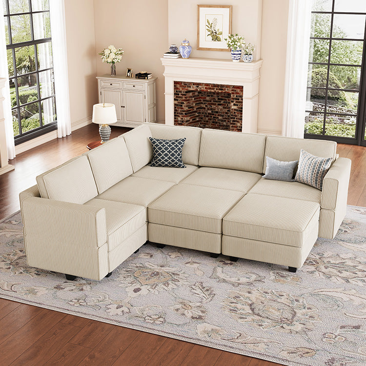 Belffin 7 Seats + 8 Sides Modular Wide Corduroy Sofa with Storage Seat