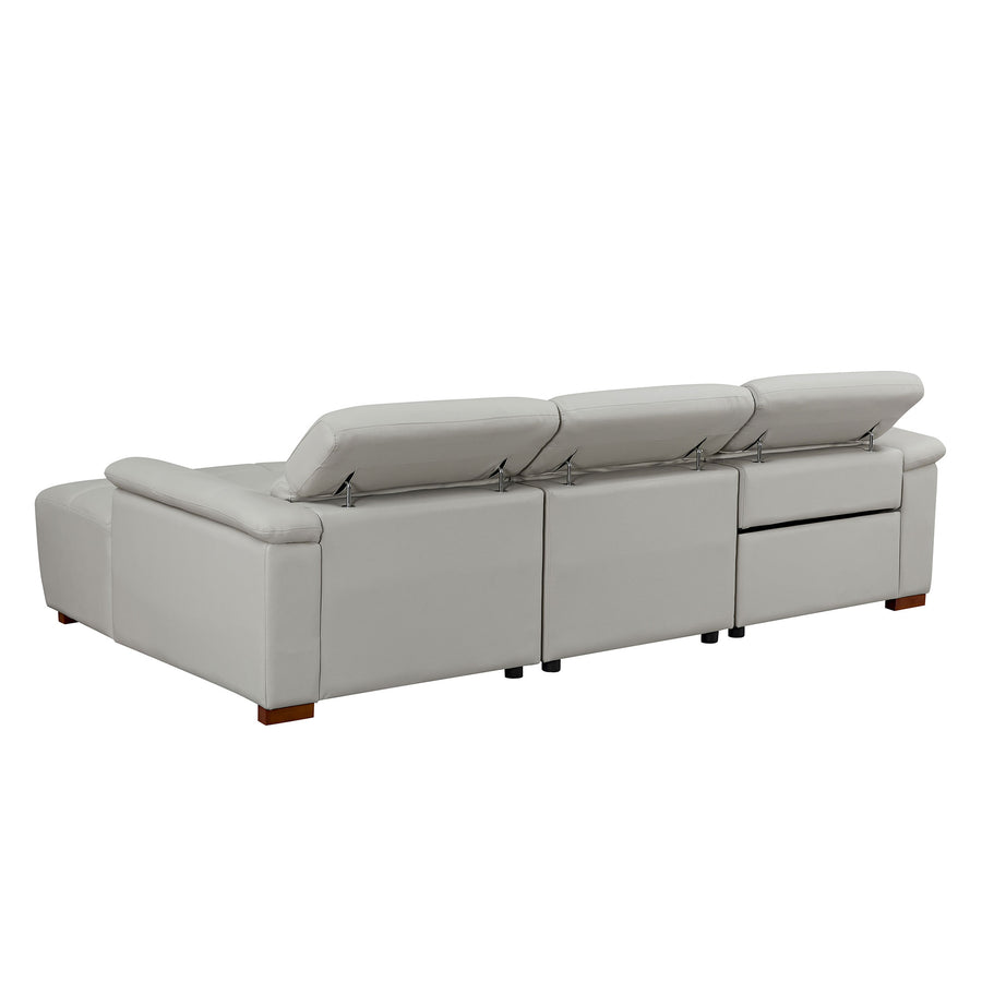 Mist-Gray-/-Genuine-Leather-3-Seat-Right-Chaise-Sectional