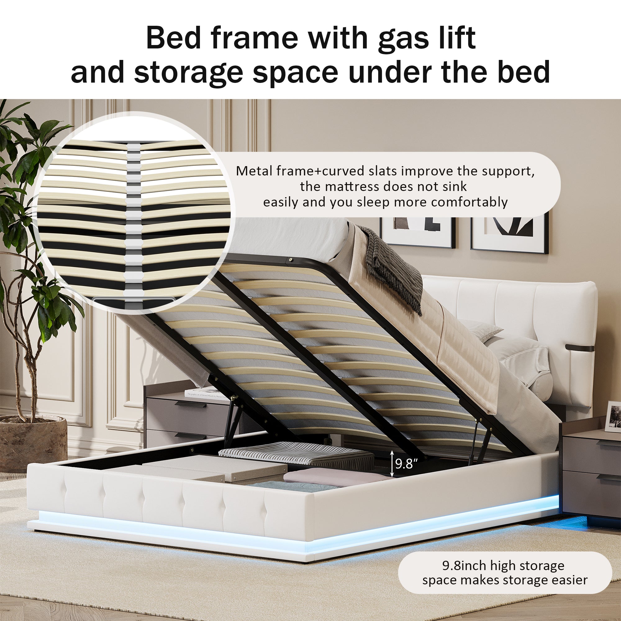 Faux Leather  Lift Up Storage Bed