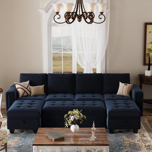 Dark-Blue-/-Velvet-6-Seat-U-Shaped-Pullout-Sectional