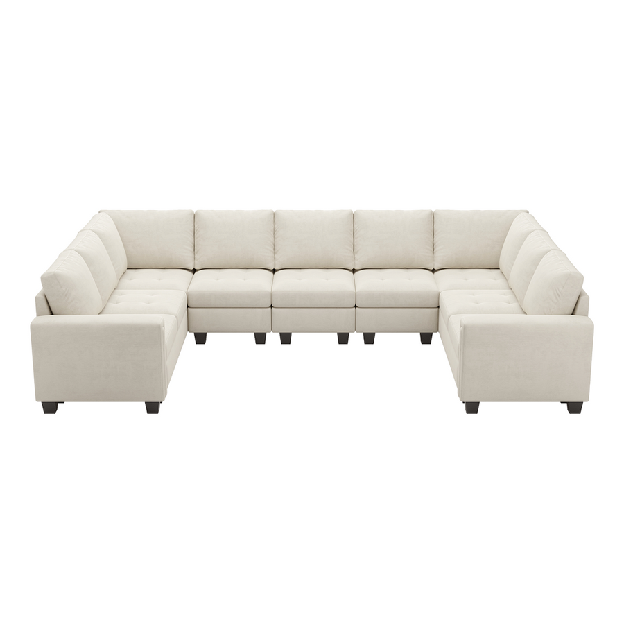 Cotton-Beige-/-Velvet-9-Seat-U-Shaped-Sectional