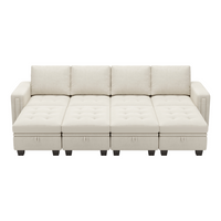 Cotton-Beige-/-Velvet-8-Seat-Open-Pit-Sectional