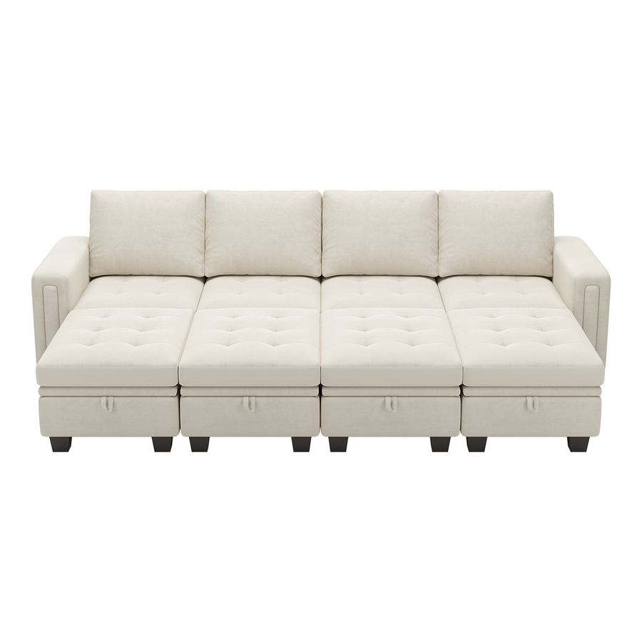 Cotton-Beige-/-Velvet-8-Seat-Open-Pit-Sectional