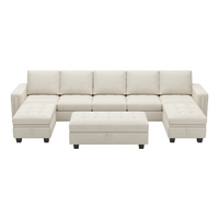 Cotton-Beige-/-Velvet-8-Seat-U-Shaped-Open-Sectional