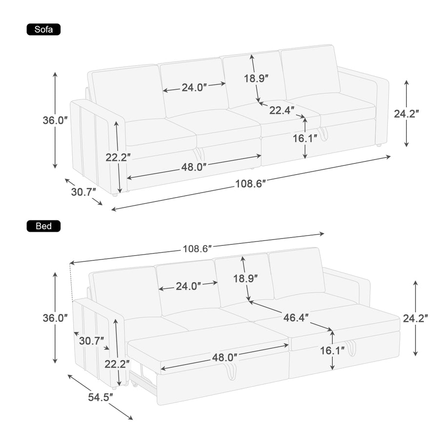 4-Seat-Double-Pullout-Sofa-dimension