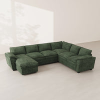 Moss-Green-/-Chenille-6-Seat-U-Shaped-Sectional-with-Reversible-Chaise