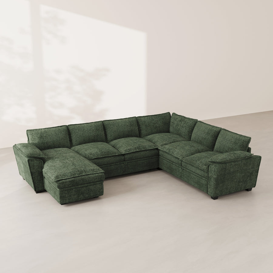 Moss-Green-/-Chenille-6-Seat-U-Shaped-Sectional-with-Reversible-Chaise