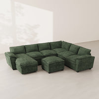 Moss-Green-/-Chenille-7-Seat-U-Shaped-Sectional-with-Reversible-Chaise
