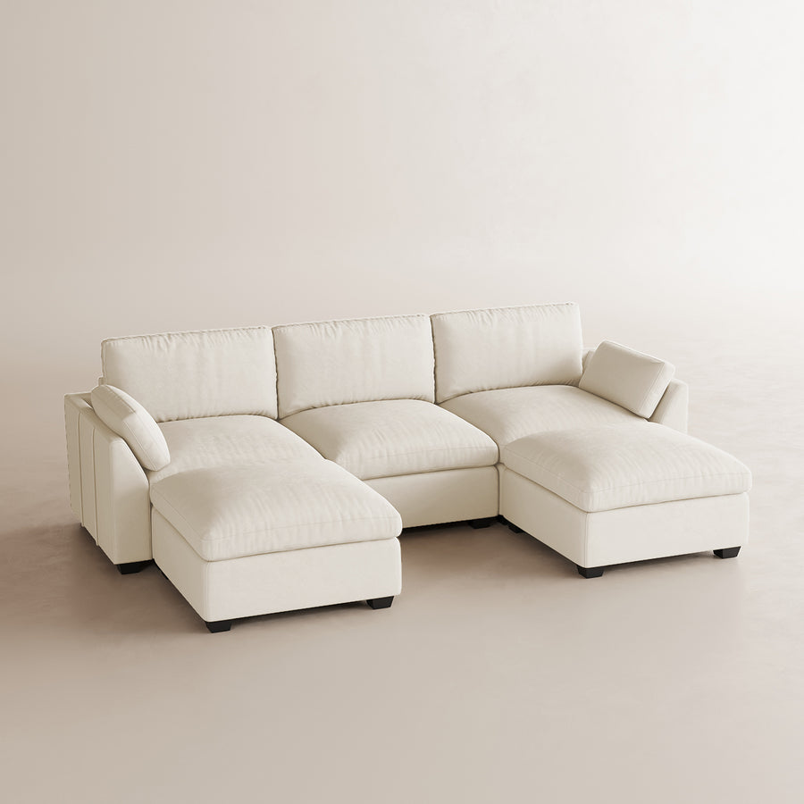 Cosmic-Latte-/-Velvet-5-Seat-U-Shaped-Open-Sectional