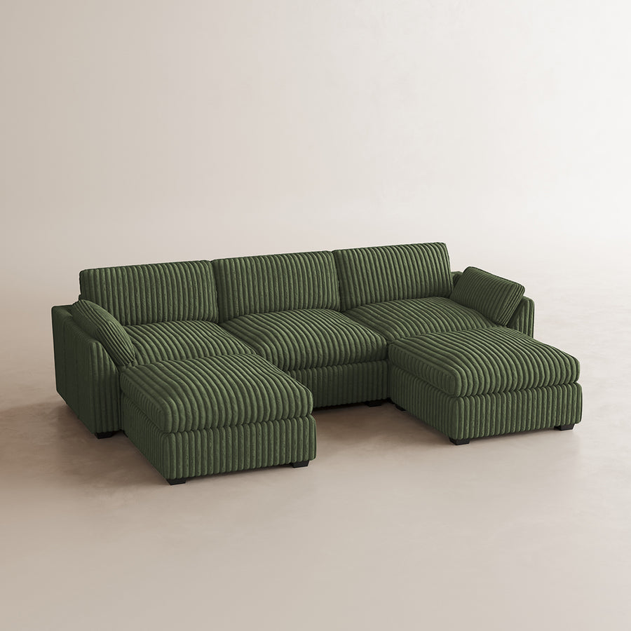 Olivewood-Green-/-Corduroy-5-Seat-U-Shaped-Open-Sectional