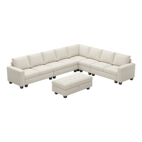 Cotton-Beige-/-Velvet-9-Seat-L-Shaped-Corner-Sectional