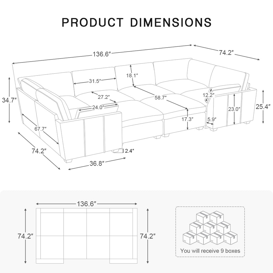 8-Seat-Wraparound-Pit-Sectional-dimension