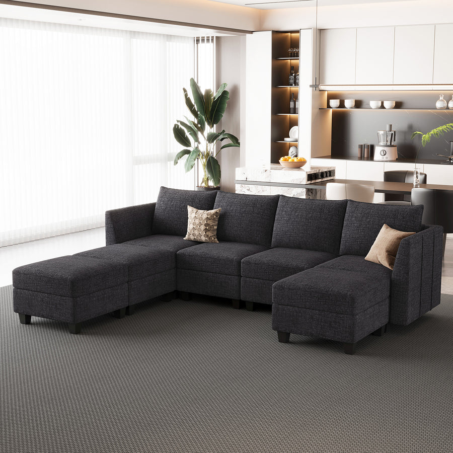 Graphite-Grey-/-Chenille-7-Seat-U-Shaped-Open-Sectional