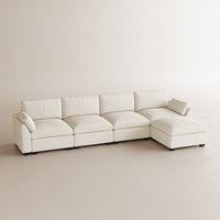 Cosmic-Latte-/-Velvet-5-Seat-L-Shaped-Sectional