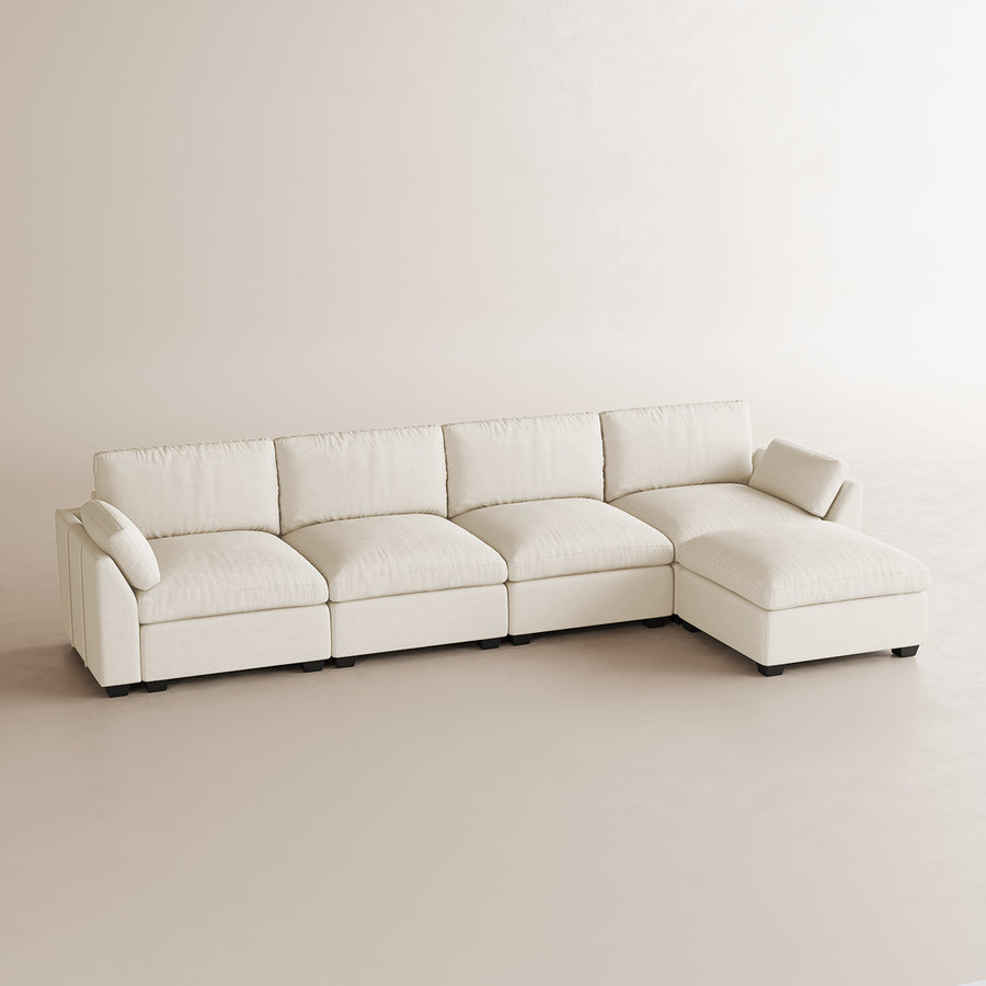 Cosmic-Latte-/-Velvet-5-Seat-L-Shaped-Sectional