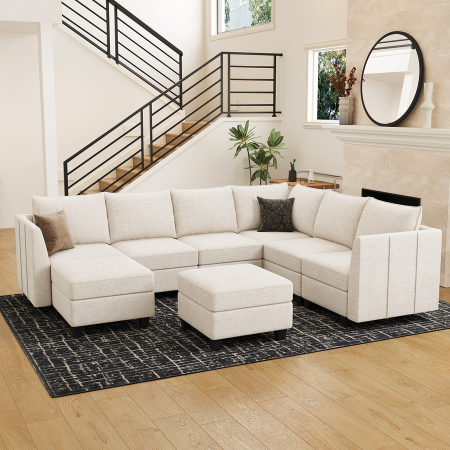 Misty-White-/-Chenille-8-Seat-U-Shaped-Sectional