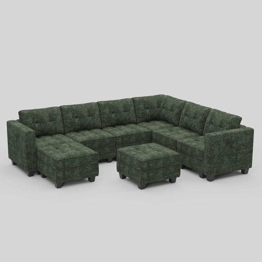 Moss-Green-/-Chenille-8-Seat-U-Shaped-Sectional